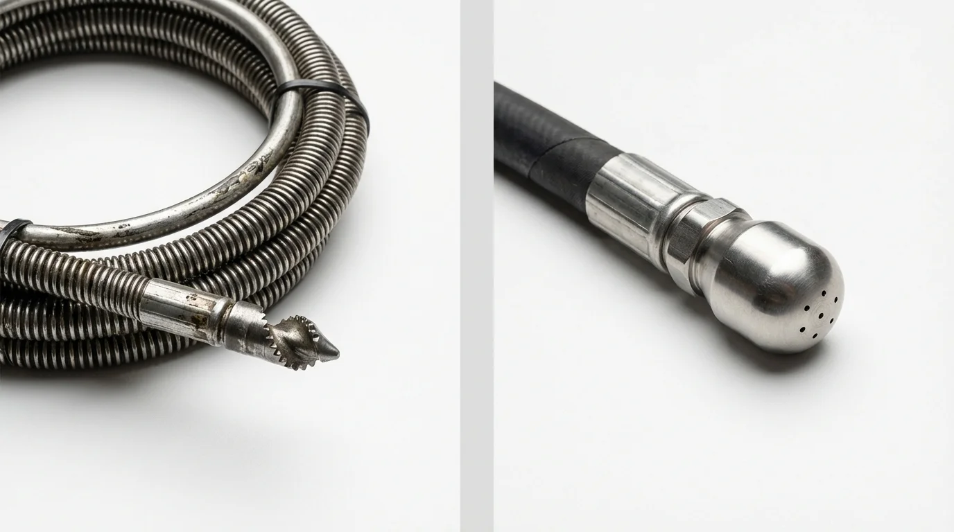 Drain snake cable and hydro jetting nozzle used for drain cleaning in Thorntown, IN
