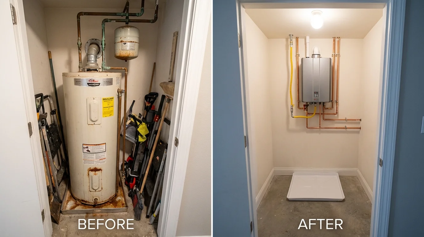 Tank water heater versus wall-mounted tankless unit comparison for Thorntown, IN homeowners
